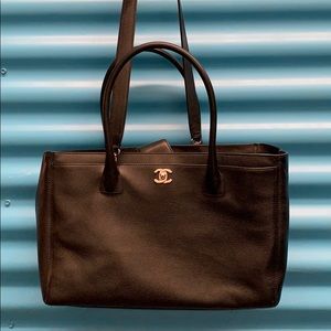 Chanel Black Silver Calfskin Leather Cerf Tote